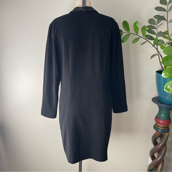 Vintage Longline Satin Mixed Media Blazer Suit Jacket Long Black Corporate Goth - Picture 2 of 8